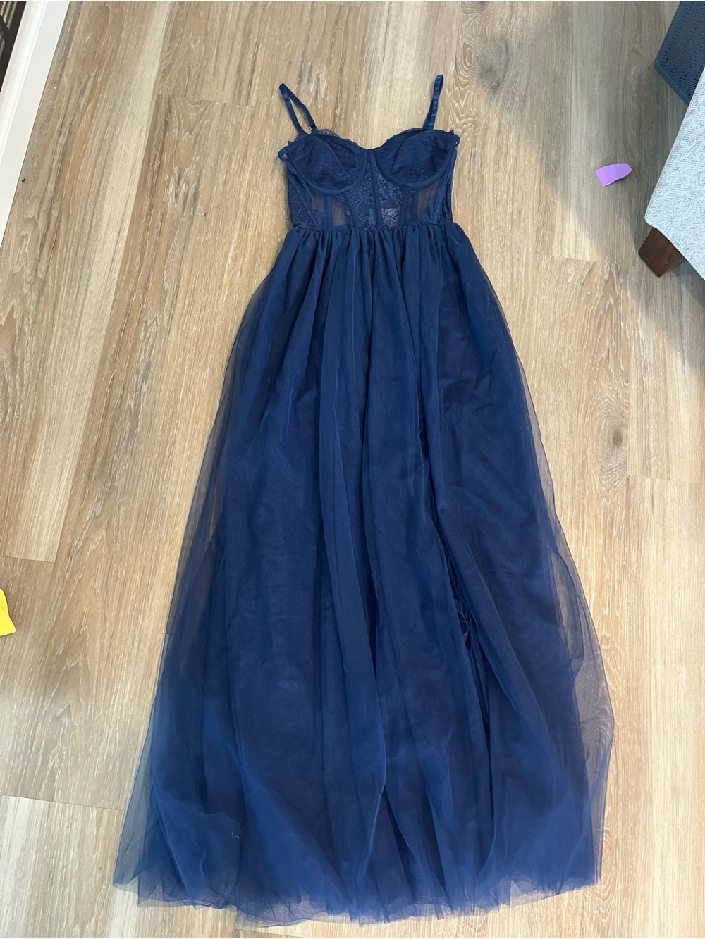 Showpo Audrie Maxi Dress Lace Corset Tulle Navy Blue Size US 2 NWT